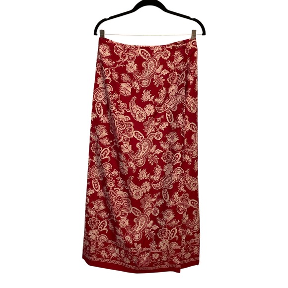 Talbots Dresses & Skirts - Talbots Vintage Paisley Wrap Maxi Skirt Womens 10 Red White Floral Made in USA